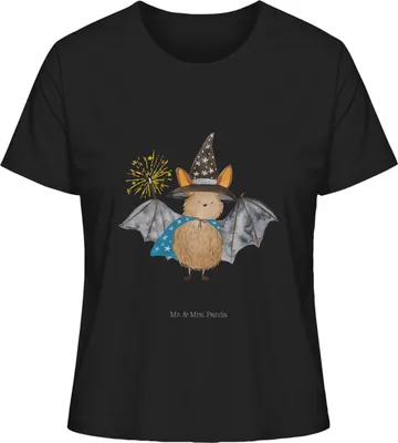 Produktbild von Mr. & Mrs. Panda Basic T-Shirt Damen Fledermaus Zauberer Größe S - Schwarz - Geschenk, Magier, Rundhals, Shirt, Lustige Sprüche, Oberteil, Reinsteigern, Frauen
