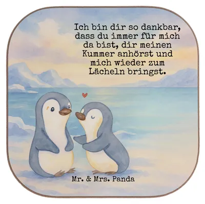 Produktbild von Mr. & Mrs. Panda Tischuntersetzer Pinguine trösten Design - Weiß - Geschenk, Valentinstag, Untersetzer Glas, Hochzeitstag, für Freundin, Freund, Frauen, Gläser, Coaster