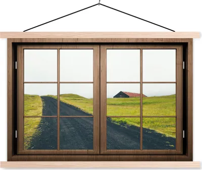 Produktbild von MuchoWow® Textilposter Aussicht - Natur - Haus 120x80 cm mit holzfarbenen Rahmen - Aufhängeset