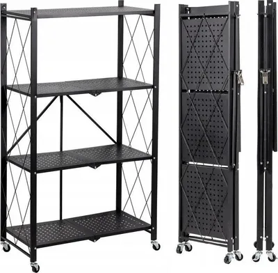 Immagine prodotto di Scaffale da cucina pieghevole su ruote con 4 ripiani – Stile LOFT | Colore: nero | Dimensioni: 127x72x34 cm