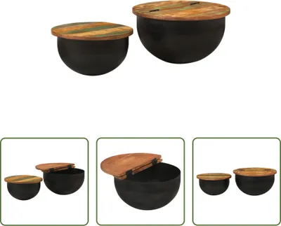 Produktbild von The Living Store 2-tlg. Couchtisch-Set Schwarz Altholz Massiv