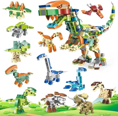 Productafbeelding van Mini-bouwstenenset - Set van 12 - Dino-cadeautjes voor kinderverjaardag - 12-in-1