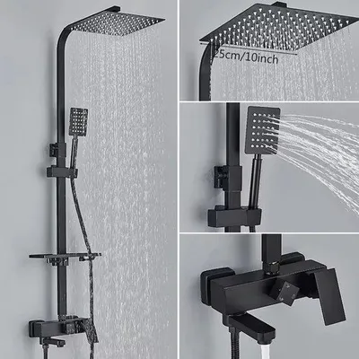 Produktbild von Famanu Duschsystem Komplett - Regendusche, Handbrause & Bidetsprüher - Matt Schwarz