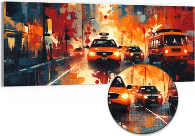 Produktbild von DEQORI Hybrid Leinwand Bild 150x60 cm 'Metropolenrausch' Wandbild Glas flach modern