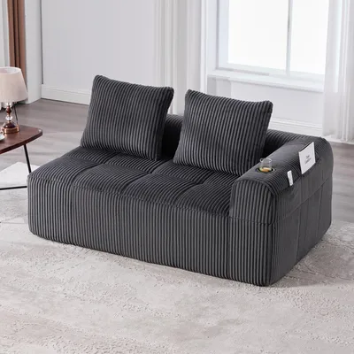 Produktbild von okwish Zweisitzer Sofa Liegesessel Chaiselongue Relaxsofa mit integriertem Getränkehalter und Seitenfächer,Ecksofa mit Dickflanell-Design,Dunkelgrau