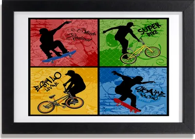 Produktbild von Bild 30x20 MDF-Rahmen, Wandkunst Fahrrad und Skateboard