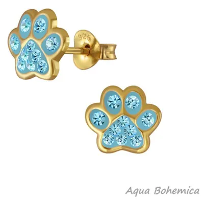 Produktbild von Ohrringe Silber 925 Ohrstecker „Pfote / Pfötchen“ gold Aqua Bohemica