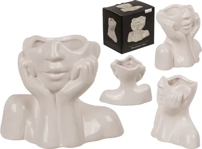 Produktbild von Vase aus Keramik mit Gesicht, Höhe 115 cm, Breite 14 cm, Tiefe 7 cm, 200 ml Fassungsvermögen