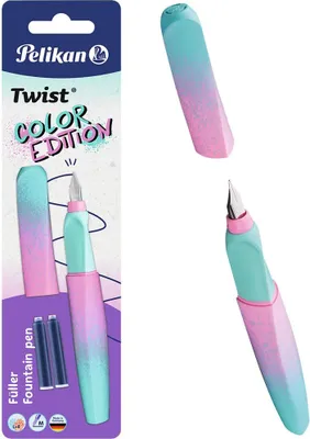A Pelikan Twist Color Edition fountain pen and its packaging are displayed against a white background.