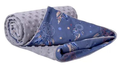Image de Couverture pour bébé en coton, 75 x 100 cm, avec un capteur de rêves et du tissu Minky gris
