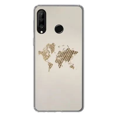 Produktbild von MuchoWow® Handyhülle Schutzhülle Hülle für Huawei P30 Lite Weltkarte - Seil - Braun Silikon Softcase Handy Hülle - Handyhülle