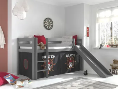 Produktbild von Vipack Spielbett Pino mit Rutsche und Textilset "Pirates"
