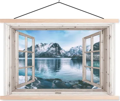 Produktbild von MuchoWow® Textilposter Aussicht - Berg - Wasser 60x40 cm mit holzfarbenen Rahmen - Bilder