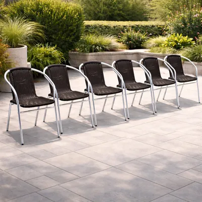 Produktbild von 6 Stück Stabiler Aluminium / Polyrattan Bistrostuhl stapelbar