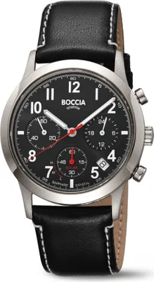 Produktbild von Boccia Herren Armbanduhr Solar 3735-01 Chronograph Titan Lederband schwarz