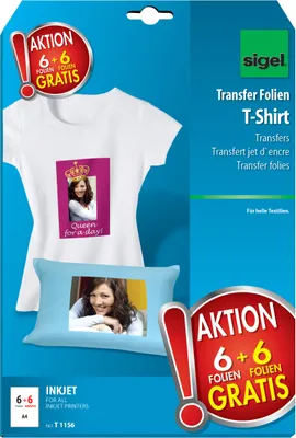 Produktbild von SIGEL T1156 HOT DEAL T-Shirt Transfer Folien für helle Textilien, 6 Folien + 6 Folien gratis