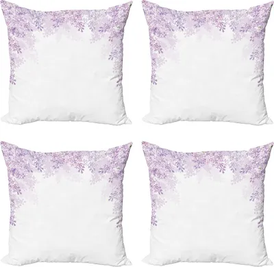 Produktbild von ABAKUHAUS Blume Kissenbezug Set (4 Stück), Lila Blüten Frühling, Moderner Doppelseitiger Digitaldruck, 50 cm x 50 cm, Pale Mauve Lavendel