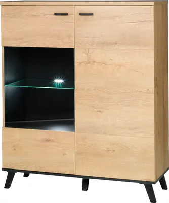 Produktbild von Albello Kommode mit Vitrine Vitrinenaufsatz JOHN Kommode für das Schlafzimmer Kommode für das Wohnzimmer Schwarz Eiche 101x121x40