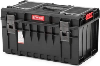 Produktbild von QBRICK® Werkzeugkasten ONE | HxBxT 38,5x58,5x32cm | 38 Liter | Transparenter Deckel | Traglast bis zu 120kg | Mit Deck- & Frontgriff | Mit Klemmverschlüsse | Schwarz | Werkzeugkoffer, Werkzeugbox