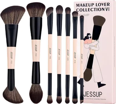Zdjęcie produktu dla Jessup Duo-End Brush Versatility Collection Zestaw dwustronnych pędzli do makijażu Peach Dust, 7 sztuk