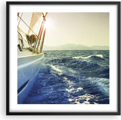 Produktbild von Gerahmtes Poster - Schwarzer Rahmen - Yacht Segelboot Sonne - 50x50 cm - Wand Bild - Wanddeko - Wandbilder - Kunstposter - Wandposter - Bilderrahmen - Bilder - Kunstdruck - Wandbild - P2BAC50x50-4138