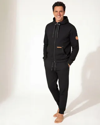 Produktbild von Kuscheliger Jogginganzug Herren leather edition (2-tlg) mit Kapuze Baumwolle