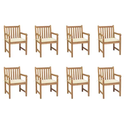 Produktbild von Gartenstühle 8 Stk. mit Creme Kissen Massivholz Teak