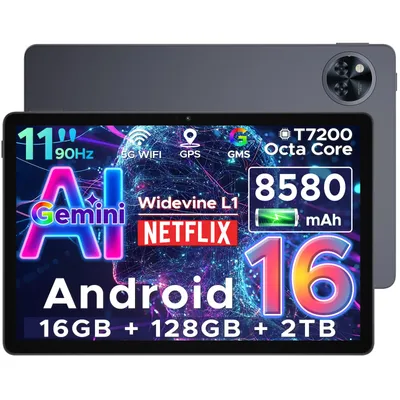 Produktbild von DOOGEE U11 Android 16 Tablet 11 Zoll, 16GB RAM+128GB ROM (2TB TF),  Unisoc T7200 Octa-Core, 8580mAh Akku, Widevine L1, Face ID, GPS, 3,5mm Klinke