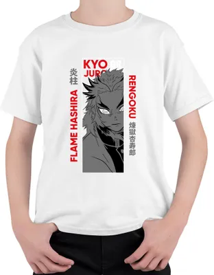 Zdjęcie produktu dla Koszulka dziecięca Uni Kyojuro Rengoku Flame Hashira Kimetsu no Yaiba Anime Gift, Biały, 128