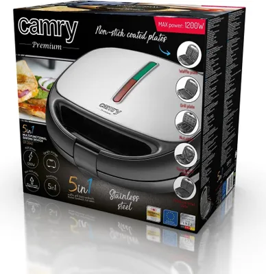 Produktbild von Camry 5in1 Sandwichmaker | Anti-Haftbeschichtung | Cool-Touch-Griffe | Hitzebeständiges Gehäuse | 1200 Watt