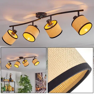 Produktbild von Tamarispa moderne Deckenlampe aus Metall/Papiergeflecht in Schwarz/Natur