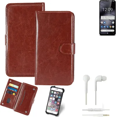 Produktbild von K-S-Trade 360° Hülle kompatibel mit Gigaset GS290 inkl. Headphones braun Kunstleder Case BookCase WalletCase Kunstlederederhülle Handyhülle,