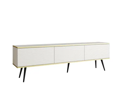 Zdjęcie produktu dla Komoda RTV Glamour Fronty Ryflowane Nowoczesna Szafka RTV Biały Mat złote Nogi 175 cm