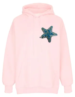 Produktbild von Damen Strickhoodie rosa Größe M mit Kapuze und Kordelzug, Kängurutasche
