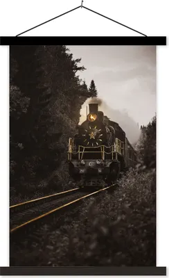 Produktbild von MuchoWow® Textilposter Zug - Schwarz - Gold 40x60 cm mit schwarzem Rahmen - Wanddekorationen