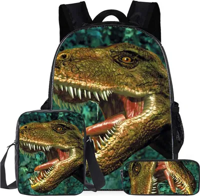 Produktbild von 14 Zoll Cooler T-Rex Dinosaurier Print Jungen Mädchen Schulrucksack Umhängetasche, Lunchbox, Bleistiftbeutel 3-teiliges Set / Typ B.