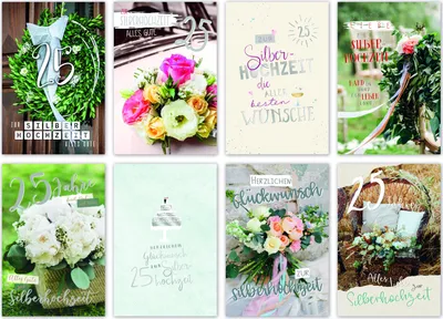 Produktbild von Glückwunschkarten Silberhochzeit 100 Stück 8 Motive