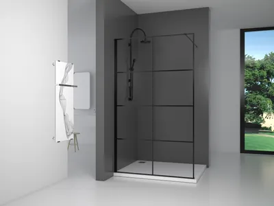 Produktbild von Duschwand 120cm MARWELL Duschabtrennung Walk-In BLACK WINDOW Walk-In - 120x195cm - beidseitig montierbar - mit Stabilisationsbügel - hochwertige Aluminiumprofile