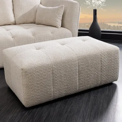 Produktbild von riess-ambiente Moderner Hocker ROYAL 120cm champagner beige Bouclé Federkern Sitzhocker Polsterhocker
