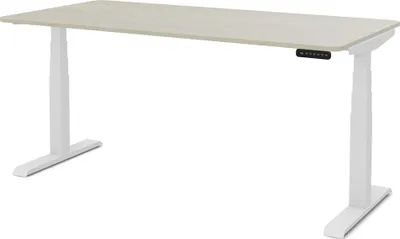Produktbild von ASSMANN Elektrisch Höhenverstellbarer Familien Schreibtisch Pitino Curved Eiche Polar Weiß, 160x80cm, Memoryfunktion, Kollisionsschutz