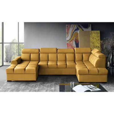 Produktbild von Gomez Polstersofa mit Schlaffunktion Bettkasten verstellbaren Kopfstützen Rundumbezug, Ecksofa Gomez U, Eckseite: Rechts, Stoff: Bluvel 68