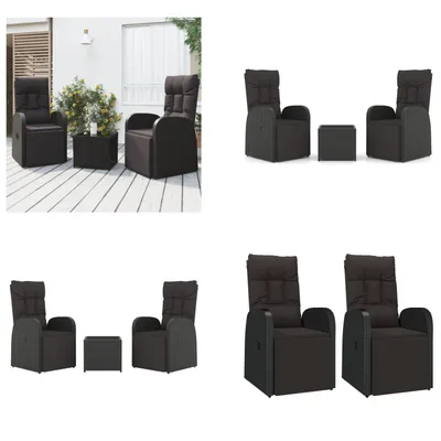 Image de vidaXL 3 pcs. Garden Lounge Set Black Poly Rattan & Steel - Garden Lounge Set - Garden Lounge Sets - Lounge Set - Garden Lounge Set