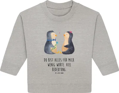 Produktbild von Mr. & Mrs. Panda Organic Baby Pullover Pinguin Pärchen 24. - 36. Monat - Heather Grey - Geschenk, Liebe, Hochzeitsgeschenk, Hochzeit, Bullover