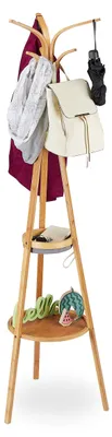 Garderobenständer aus Bambus, 6 Haken, 2 Ablagen, 178 cm, natur