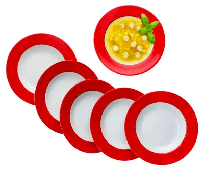 Produktbild von 6-teiliges Set Suppenteller Rot aus Porzellan für 6 Personen