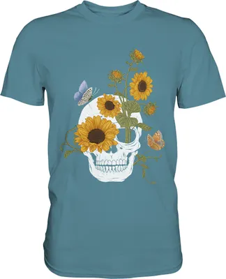 Produktbild von Schmetterling Totenkopf Sonnenblumen T-Shirt Gärtner Geschenk – Stone Blue / 3XL