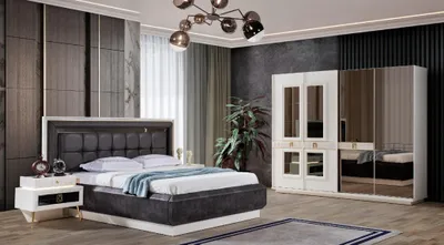 Immagine prodotto di Set per camera da letto, design moderno, mobili letto, 2 comodini, 4 pezzi.