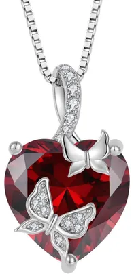 Produktbild von Kette Damen Schmetterling Herz Granat 925 Sterling Silber 45+3 cm