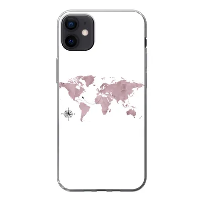 Produktbild von MuchoWow® Handyhülle Schutzhülle Hülle für iPhone 12 mini Weltkarte - Rosa - Flugzeug Silikon Softcase Handy Hülle - Bild