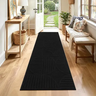 Obrázok produktu pre Omgoods – Čierna podlahová rohož do chodby, 60 x 180 cm – Odolná voči škvrnám a umývateľná
